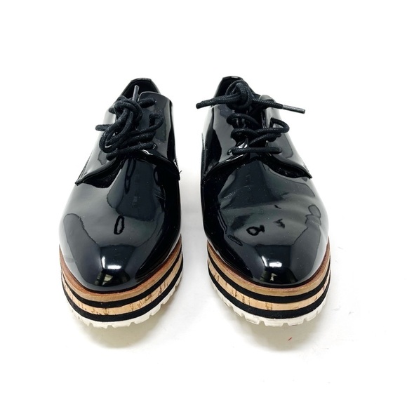 Aldo Striped Platform Black Patent Polyurethane Oxford Lace Up Almond Toe Size 7 - Picture 2 of 9